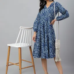 Janasya Floral Printed Pure Cotton Angrakha Ethnic Dress-image-94