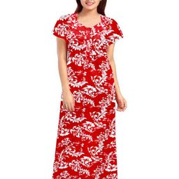 AAKARSHANA CREATION Red Pure Cotton Maxi Printed Nightdress-image-100