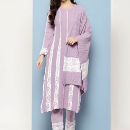 CORSICA Women Winter Wear Purple Colour Floral Woolen Kurti & Pant With Stole-picture-46