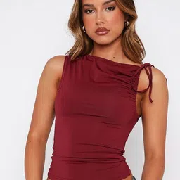LULU & SKY Women Boat Neck Ruched Fitted Crop Top-image-53