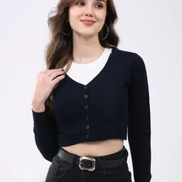 Monte Carlo Women V-Neck Woollen Crop Cardigan-picture-38