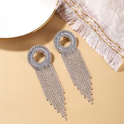 StyleCast Silver-Plated Cubic Zirconia Studded Circular Drop Earrings-image-44