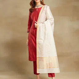 Fabindia Printed Cotton Silk Dupatta with Zari-27