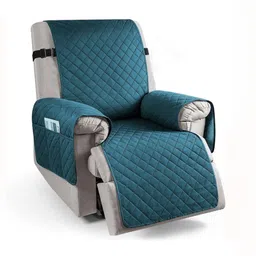 HOKIPO Teal Self Design Recliner Sofa Cover With Arms-image-12