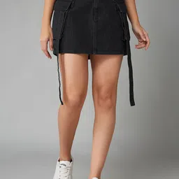 DOLCE CRUDO Silencer Matched Heels Denim Straight Mini Skirt-picture-1