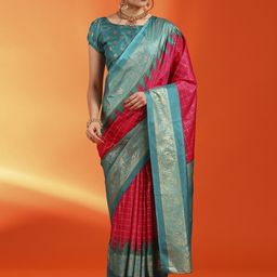 Anouk Rustic Checked Zari Silk Blend Pochampally Saree-picture-10