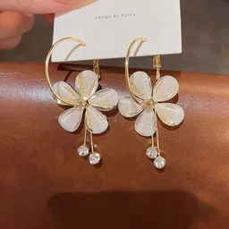Celestria Floral Artificial Stones Studded Drop Earrings-49