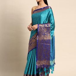 KALINI Blue Silk Cotton Woven Design Sarees-picture-33