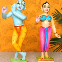 GW CREATIONS White & Orange Radha Krishna Exquisite Marble Religious Idol Showpiece-image-42