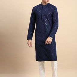 Rishika Men Embroidered Regular Sequinned Pure Cotton Kurta with Pyjamas-42