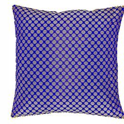 MERA HAAT Blue & Gold-Toned Floral Self Design Pure Silk Square Cushion Cover-image-64