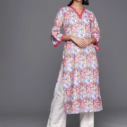all about you Floral Printed V-Neck Sequinned Straight Kurta-picture-18