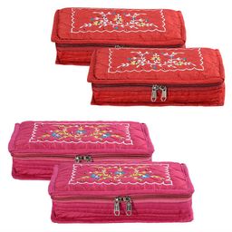 Kuber Industries Pink & Red 4 Pieces Self Design Jewellery Organisers-5