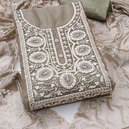 SAINOOR Embroidered Organza Semi-Stitched Dress Material-image-94