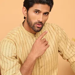 Jompers Striped Woven Design Mandarin Collar Pure Cotton Straight Kurta With Pyjama-picture-21