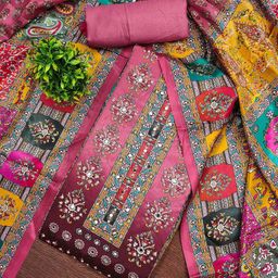 Panzora Floral Printed Beads & Stones Chinon Unstitched Dress Material-picture-20