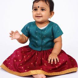 Sangria Girls Maroon Zari Lehenga and Peacock Green Blouse Lehenga Set-picture-0