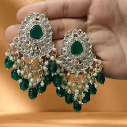 OPUS GEMS Artificial Stones Studded And Beaded Teardrop Shaped Drop Earrings-picture-28