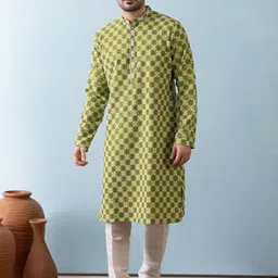 HERE&NOW Men Geometric Thread Work Kurta-image-54