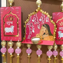 Sellplus Set Of 3 Pink & Yellow Textured Pichwai Cow With Jharokha T-Light Hanging Torans-picture-14