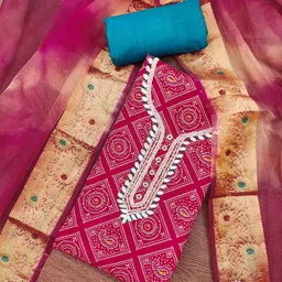 KALINI Bandhani Printed Beaded Cotton Unstitched Dress Material-image-45