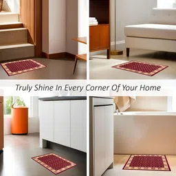 Kuber Industries 4-Pcs Maroon & Beige Cross Tee Rectangular Anti-Skid Doormats image 5