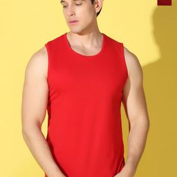 WOOSTRO Pack Of 2 Printed Combed Cotton Gym Vests VWS26(PLAIN RED)(RUN MAROON)-53