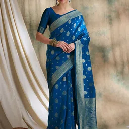 DEVATITHI Ethnic Motifs Zari Silk Blend Banarasi Saree-image-32