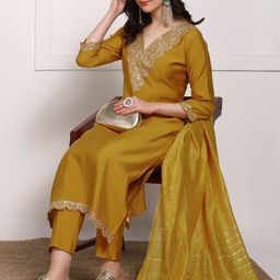 Moda Rapido Women Ethnic Motifs Embroidered Regular Thread Work Kurta with Trousers & With Dupatta-picture-8