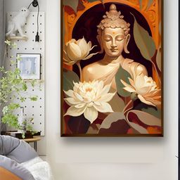 Artsense Beie & Green Buddha Canvas Painting Wall Art-image-39
