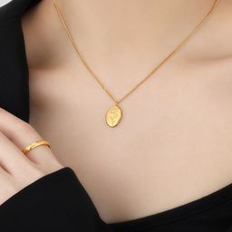 BEYTER Gold-Plated Stainless Steel Oval Rose Charm Pendant With Chain-image-17