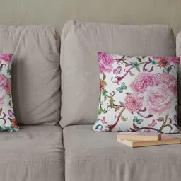 THEYAYACAFE White & Pink Set of 2 Floral Velvet Square Cushion Covers-7