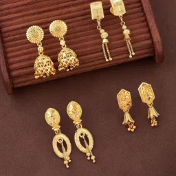 Anouk Set Of 4 Gold-Plated Rectangle Shaped Drop Earrings-picture-14