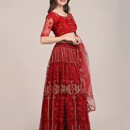 Warthy Ent Embroidered Thread Work Semi-Stitched Lehenga & Unstitched Blouse With Dupatta image 2
