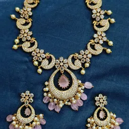 D Rio Fashions Gold Plated Cubic Zirconia Stone Studded & Beaded Jewellery Set-22