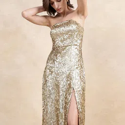 RAREISM Women Embellished Sequin Bandeau Midi Dress-image-42