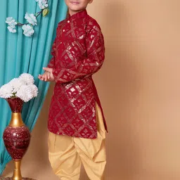 NFC CREATION Boys Embroidered Regular Sequinned Dupion Silk Kurta with Dhoti Pants image 5