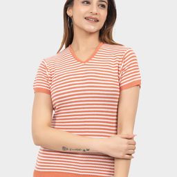 LEZA Women Horizontal Striped V-Neck Cotton Top-image-74