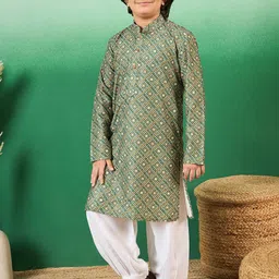Boys Printed With Sequin Cotton Kurta With Patiala-26