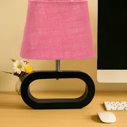 Devansh Pink & Black Textured Wooden Frusturical Shaped Table Lamp-15