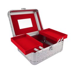 Flingo Silver-Toned Self Design Vanity Case With Mirror & Lock Organizer image 3