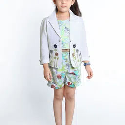 Ministitch Girls Embriodered Blazer With Printed Top & Shorts-image-21