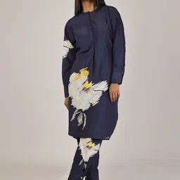 Bunosilo Printed Round Neck Basic long Tunic With Fleet Pant Co-Ords-picture-49