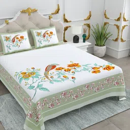 JAIPUR FABRIC Green & White Printed Cotton 260 TC King Bedsheet Set 2.74m x 2.74m-image-73