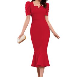 WATAY Women Square Neck Puff Sleeves Bodycon Dress-picture-11