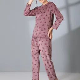 Duchess Geometric Printed Round Neck Velvet T-shirt With Pyjama-picture-35