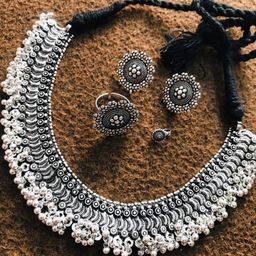 Oxidised Gungaru Silver Jewellery Set-image-93