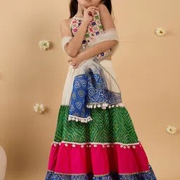 pspeaches Girls Floral Embroidered Mirror Work Silk Lehenga With Choli And Dupatta-image-54