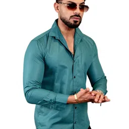 IKON FASHION Men Original Fit Solid Spread Collar Cotton Casual Shirt-picture-4