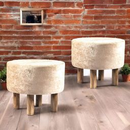 Ikiriya 2-Pcs Beige Velvet Round Ottomans-44
